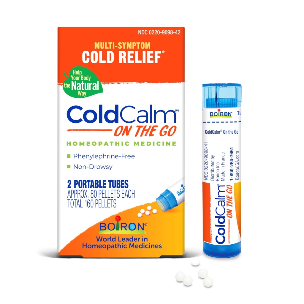 Boiron ColdCalm on the Go Cold Alief for Snizzing, Runny Nase, Nasal Congestion, and Hearre Garganta - 2 Count (160 Pellets)
