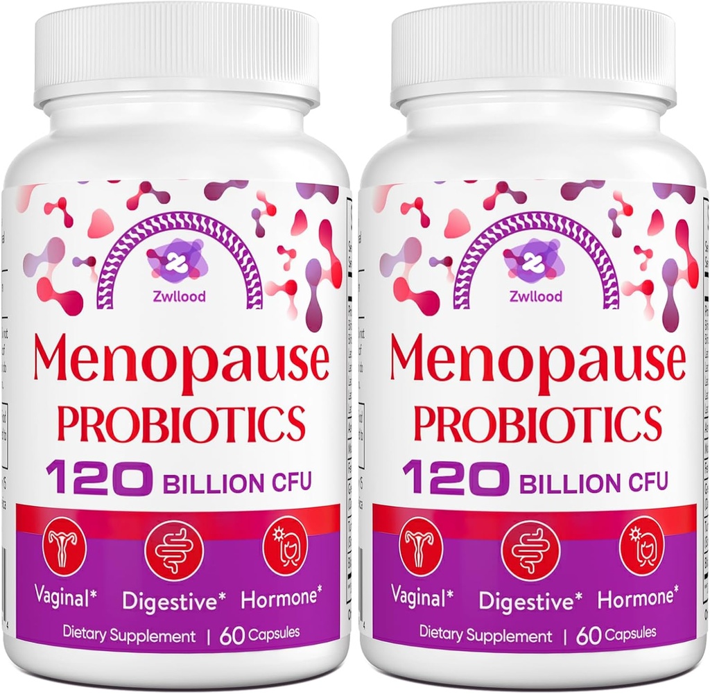 Suplementos de Menopausa para Mulheres, 120 bilhões de UFC Probióticos para Mulheres, Suplementos Probióticos All-Naturais para Menopausa Hot Flashes, Suor Noturno, Mood Swings e Hormônio - 120 cápsulas de ervas