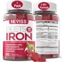 Pimenta de beterraba com ferro, metil B12, folato, vitamina C - Aumente os níveis de óxido nítrico e ferro, Suporte de energia, Fadiga de luta, Beterraba & Suplemento de ferro gentil, Açúcar grátis, 60 Condes