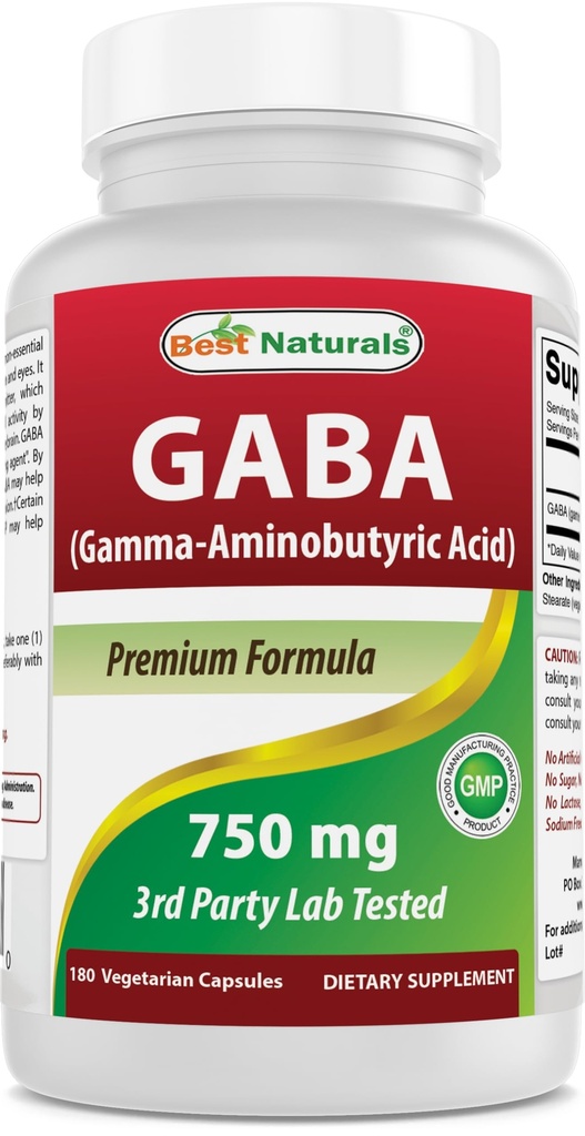 Melhores Naturals GABA Suplemento 750mg 180 Veggie Cápsulas, Naturals Sleep Aid