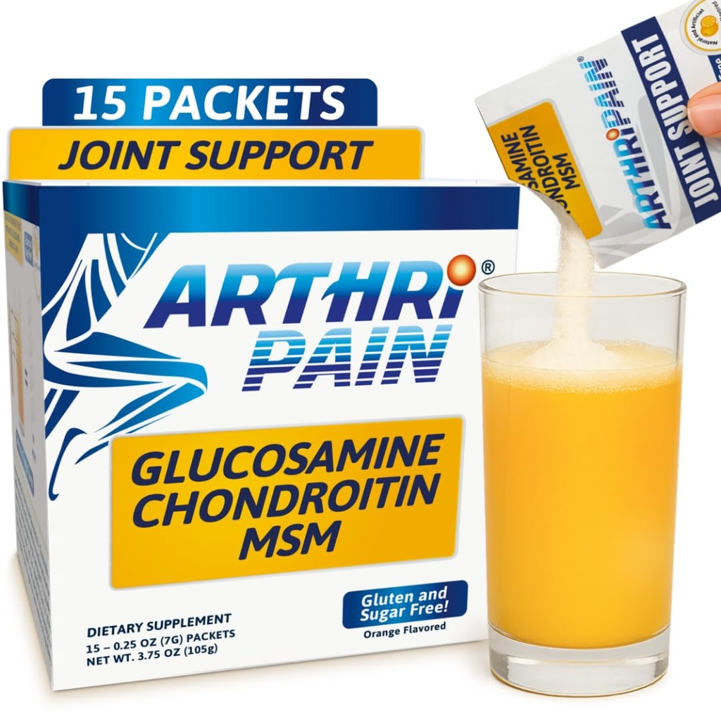 Arthripain – Suporte Conjunto Cartilagem Repair Supplement – Clinicamente testado Juice Joint - Alivio de Ligamento Suporte – Glucosamina Chondroitin HSH – Inchaço Joelho Tratamento – Açúcar - Livre – Feito em EUA - 15ct