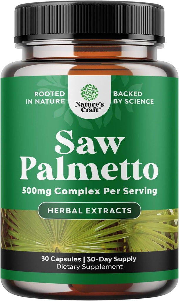 Extrato de Palmetto - Complexo de ervas avançado para a saúde do cabelo e suporte urinário com esterols planta e flavonoides - Potent Suplemento de ervas com 500mg por serviço - 30 Cápsulas