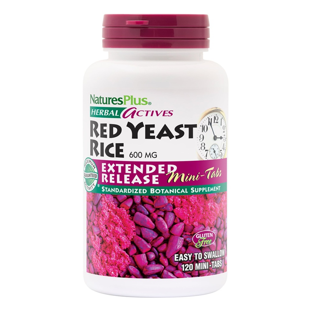 NaturezasPlus Herbal Actives Red Levedura Arroz, Liberação estendida - 600 mg, 120 Mini Tablets - Suplemento de ervas - Vegan, Vegetariano, Sem glúten - 60 Servings
