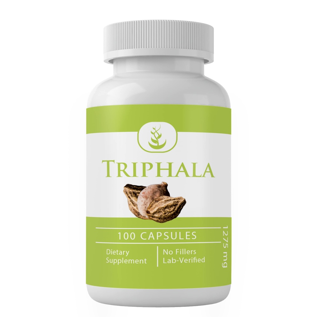INGREDIENTES ORIGINAIS PUROS Triphala pó, (100 cápsulas) sempre puro, sem aditivos ou enchimentos, laboratório verificado