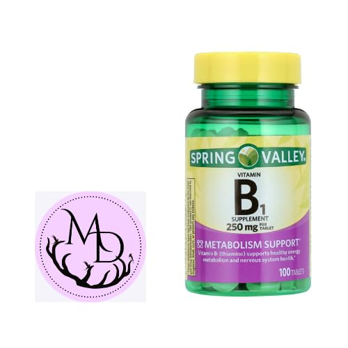 Spring Valley Vitamina B1 Comprimidos Suplemento dietético, 250 mg, 100 Count + Dri Store Sticker.