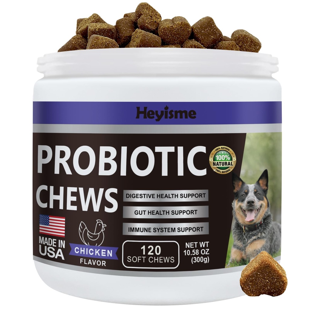 Probióticos para cães, melhorar o equilíbrio do fermento, coceira pele Comichões orelhas, Gut Saúde, Alergias, Imunidade, Dog Probióticos e Enzimas Digestivas com Prebióticos - Reduzir Diarréia (frango, 120 Chews)