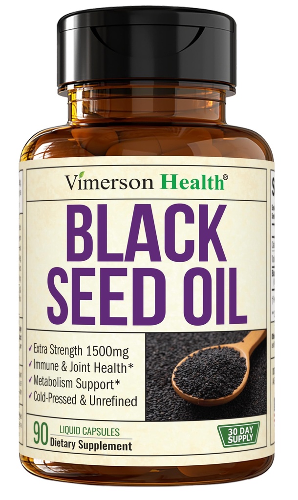 Black Seed Oil - Cold Pressed Black Seed Oil Cápsulas - Fornece Vitamina E & Omega 3 6 9 - Alta potência (1500mg) para Imune & Apoio Conjunto, Antioxidantes, Digestão, unhas de pele de cabelo - Vegan 90 Caps