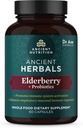 Nutrição antiga Elderberry e Probióticos Suplemento, Ervas antigas Black Elderberry Cápsulas, Suporte do sistema imunológico, Suplemento alimentar inteiro, Sem glúten, Paleo e Keto Friendly, 60 Cápsulas