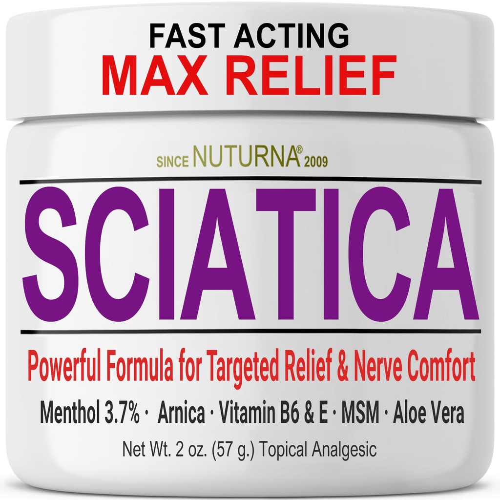 Sciatica Nerve Cream - Creme de conforto de força máxima para pés, mãos, pernas, dedos dos pés, costas - Natural Ultra Strength Arnica, HSH, mentol, Conforto calmante, 2 Oz