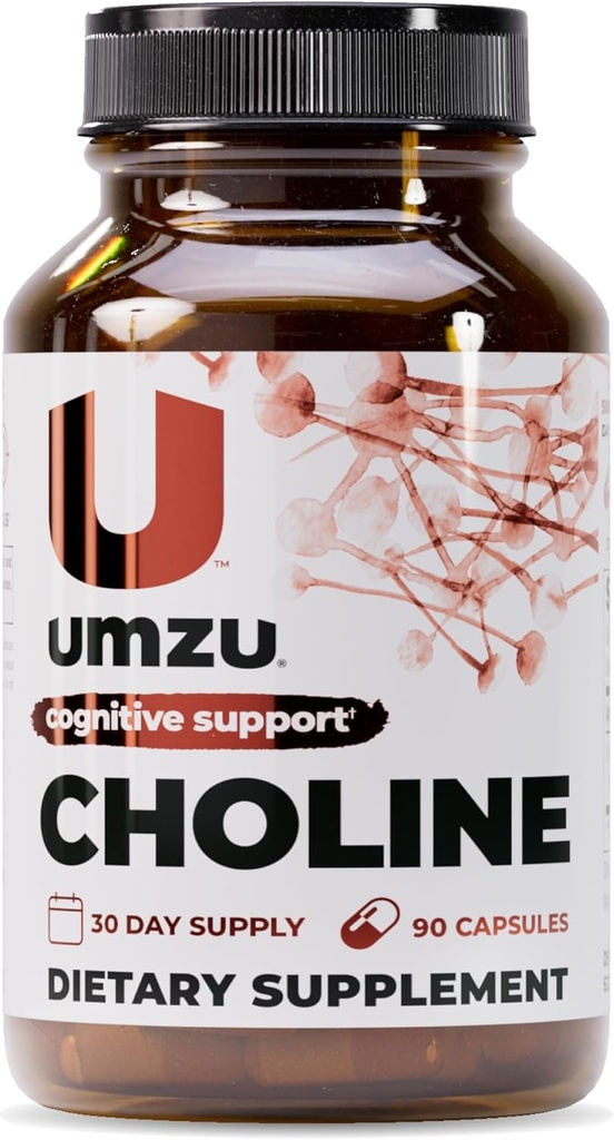 UMZU Suplemento de colina para suporte cognitivo e hormonal □ Acetilcolina impulsiona o cérebro Foco, Memória e Metabolismo □ Promove a saúde do fígado e equilíbrio de estrogênio (30 fornecimento de dia □ 90 cápsulas)
