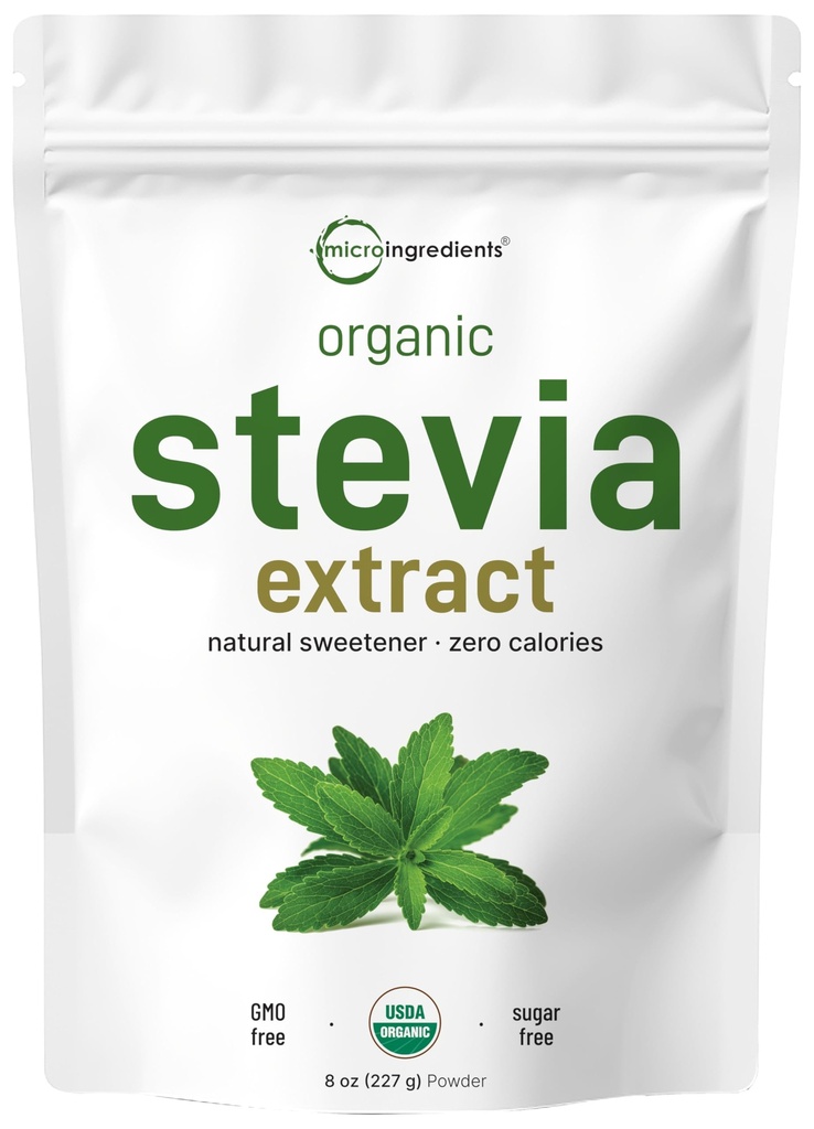 Pó de estevia orgânica pura, 8 onças, 1414 servindo, extrato de folha verde de Stevia de alta qualidade Reb-A, Reduzido sabor amargo, 0 Caloria, Adoçante natural, Alternativa de açúcar, Keto Friendly