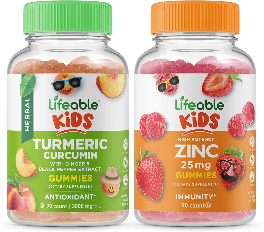 Crianças com curcumina alcaçuz viva + Zinco 25mg Crianças, chicletes Bundle - Grande degustação, Suplemento Vitamina, Gluten Free, GMO Free, Gummy mastigável