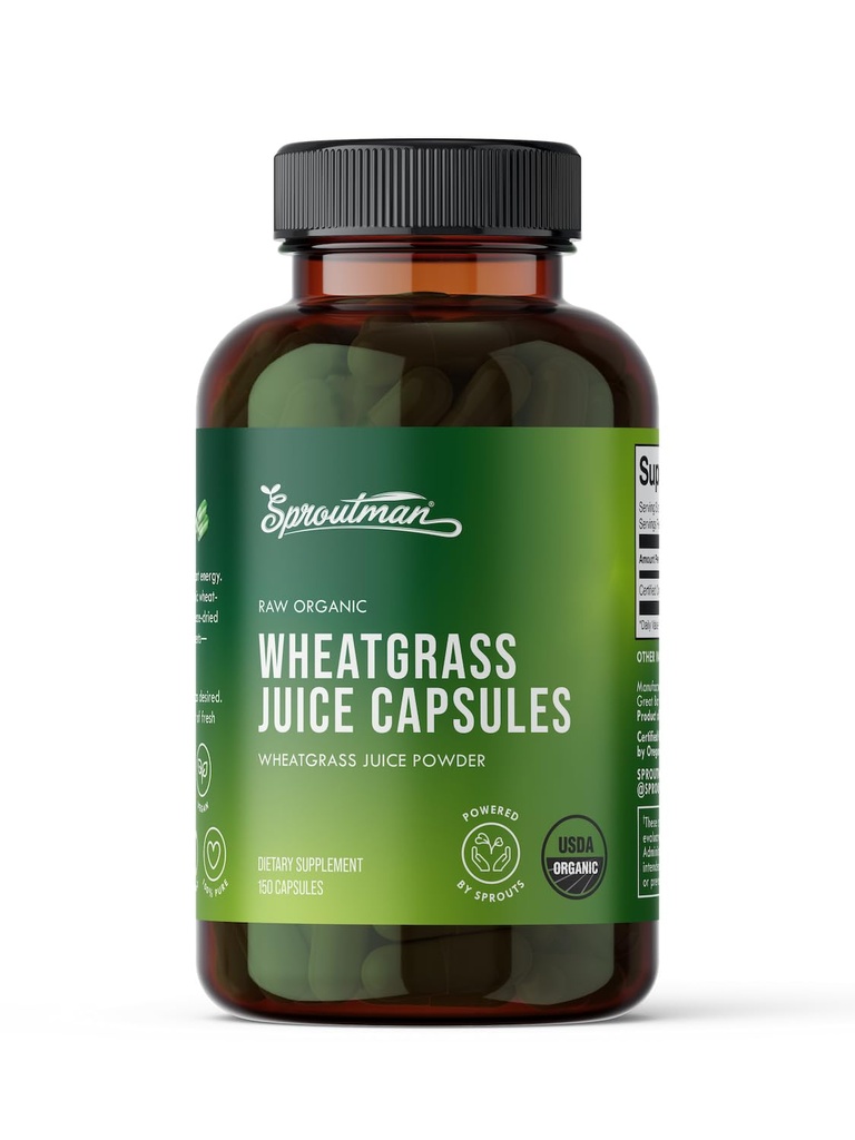 Trigo Orgânico Juice Powder Cápsulas por Sproutman - 100% Puro Wheatgrass - Digestão de Aids - Alta em vitaminas, antioxidantes, clorofila, enzimas, minerais e energia (150 comprimidos)