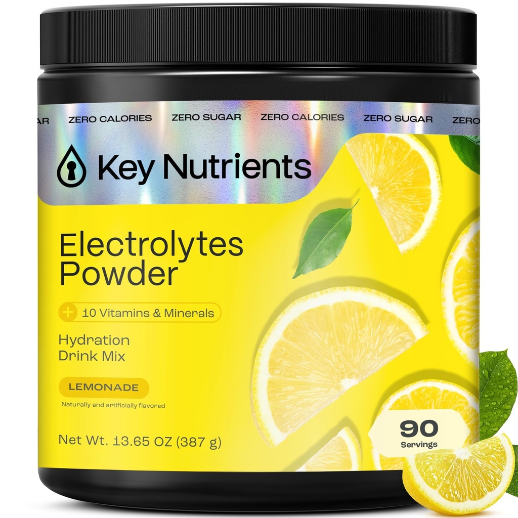 KEY NUTRIENTS Multivitamin Electrolytes Powder No Sugar - Refrigerante Limonada Electrolyte Powder - Sodio & Energy Supplement - Hydration Powder - Sem calorias - 90 Servings - Made in USA