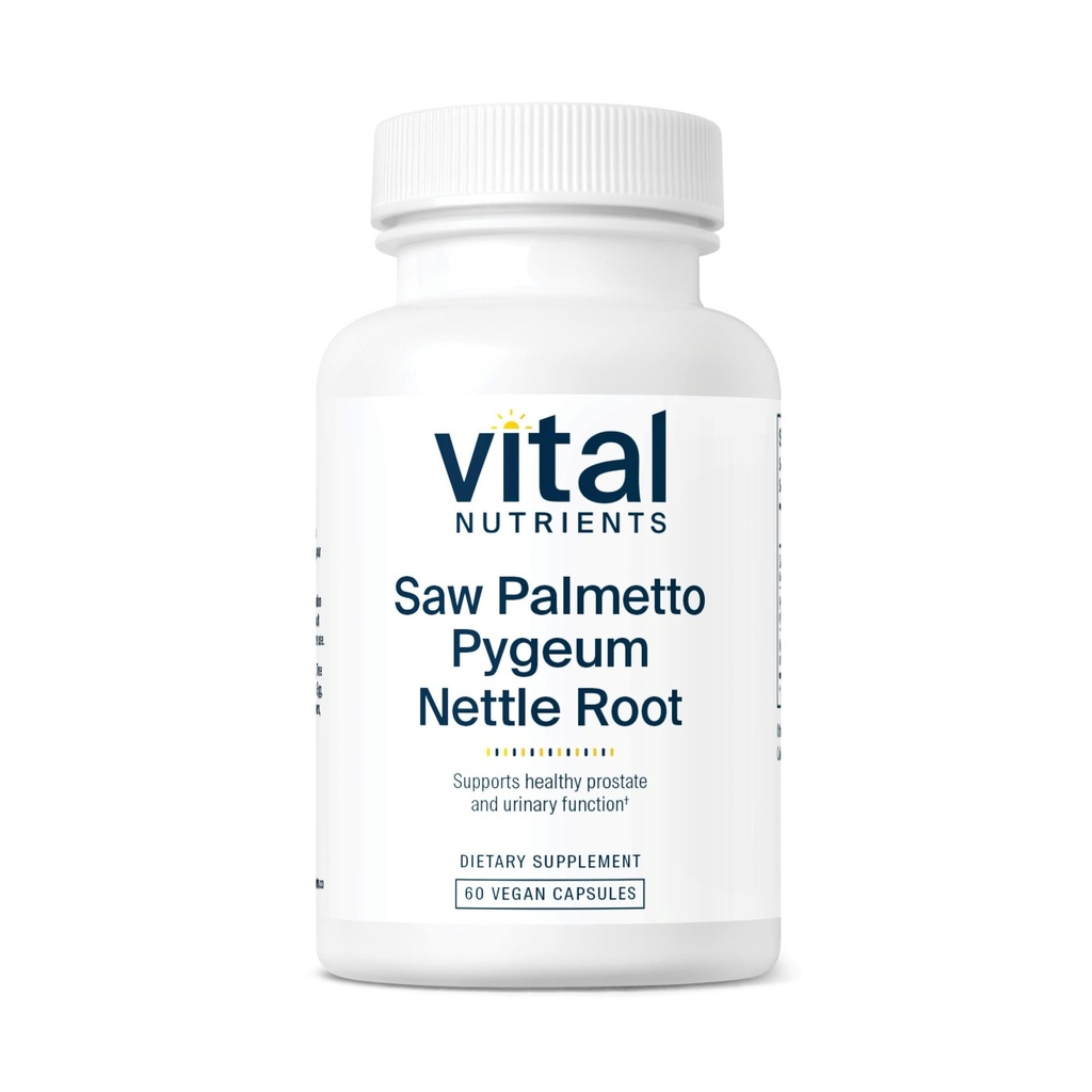 Vital Nutrients Saw Palmetto com Pygeum & Nettle Root - Vegan Saw Palmetto para homens apoia a função de próstata saudável* - Glúten, Leite, Soja Grátis - 60 Cápsulas