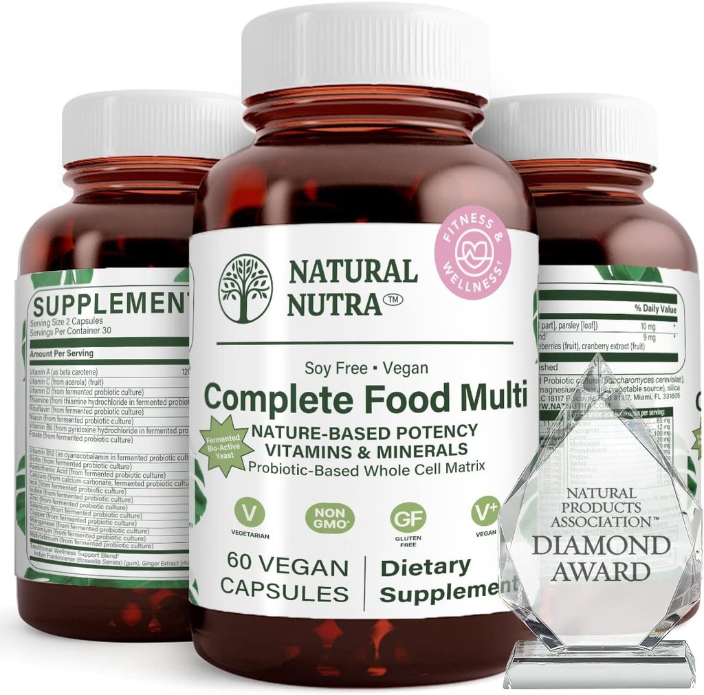 Natural Nutra alimento completo multivitamínico e mineral para mulheres e homens, impulsionador de energia, ajuda a manter o suplemento de saúde óssea, melhora a função do cérebro e da pele, ajudar a melhorar a imunidade 60 cápsulas