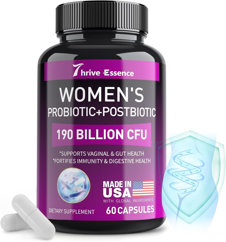 Probióticos para Mulheres 190 Bilhões UFC - 10 Strains & Postbióticos para Wowen- Imune, Digestivo, Gut, Vaginal & Saúde Urinária, PH Balance- Suporta Obstipação ocasional, Gás e Bloating, 60 Cápsula