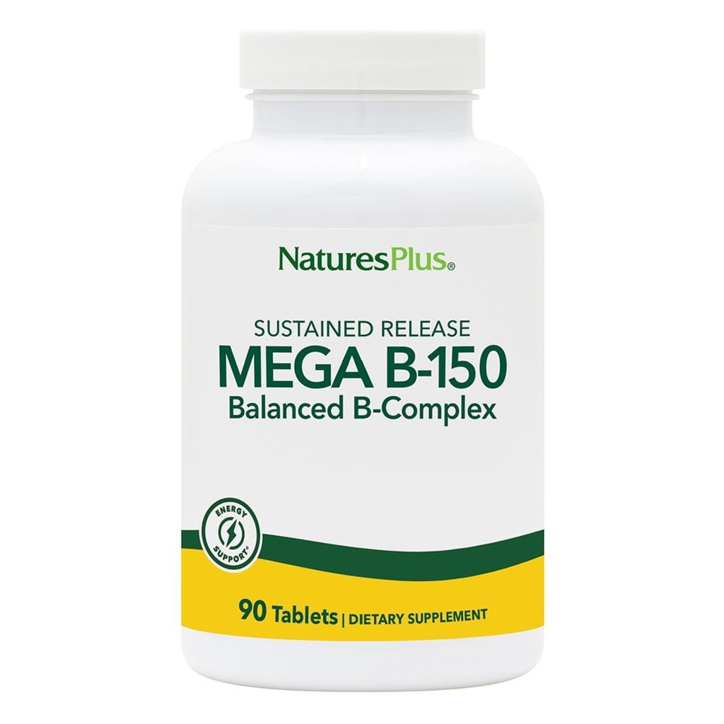 Natures Plus Mega Complexo B-150 - 90 Comprimidos Vegetarianos de Libertação Mantida - Máximo Potencia B Complexo Suplemento Vitamina -Gluten Free - 90 Servimentos
