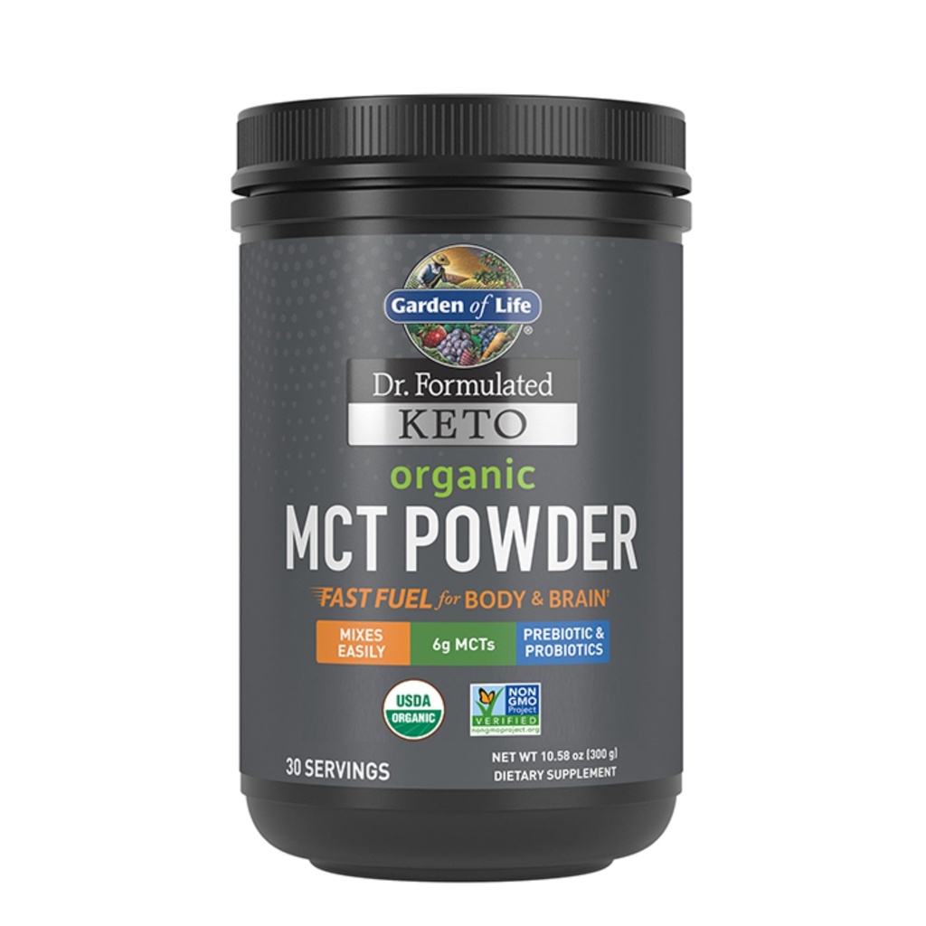 Jardim da vida Dr. Formulado Keto Organic MCT Pó - 30 Servings, 6g MCTs de cocos mais fibra prebiótica & Probióticos, Certified Organic, Não-GMO, Vegan, Gluten Free