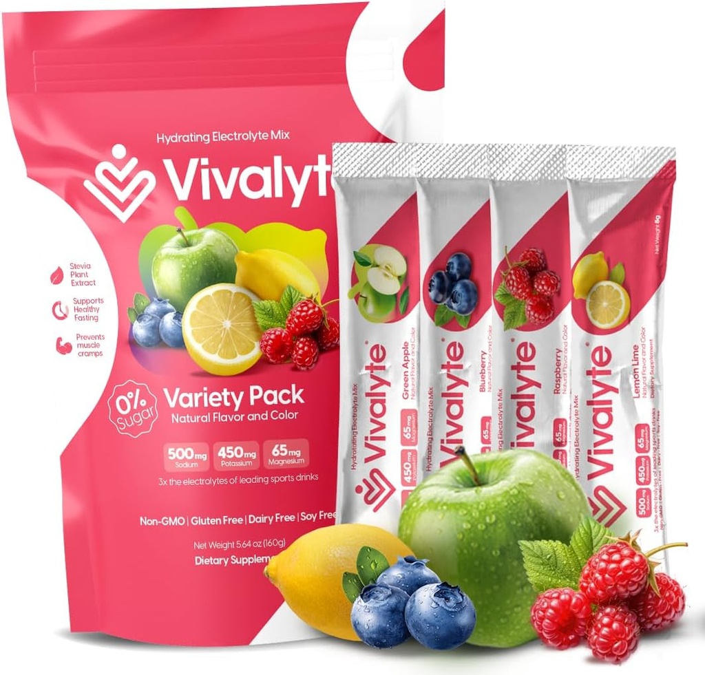 Pó de Eletrólito Sem Açúcar Stevia Adoçado Pacotes de Hidratação Natural de 100% - 20 Count .