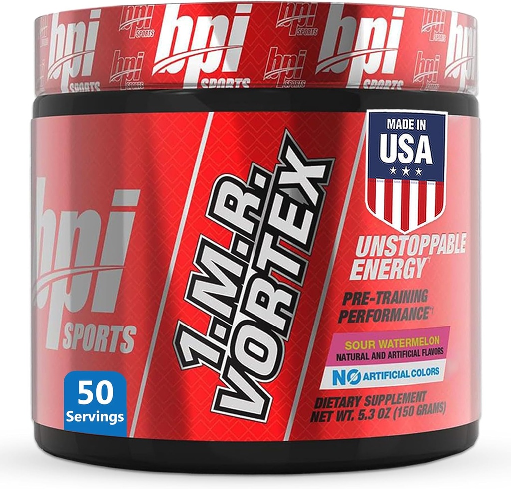 BPI Esportes 1.M.R Vortex Pré-treino em pó – Alto Stim Pré-treino para homens e mulheres com Glicerol, cafeína, niacina e extratos de ervas – Energia, Foco e Endurance – Melancia azeda – 50 Servings