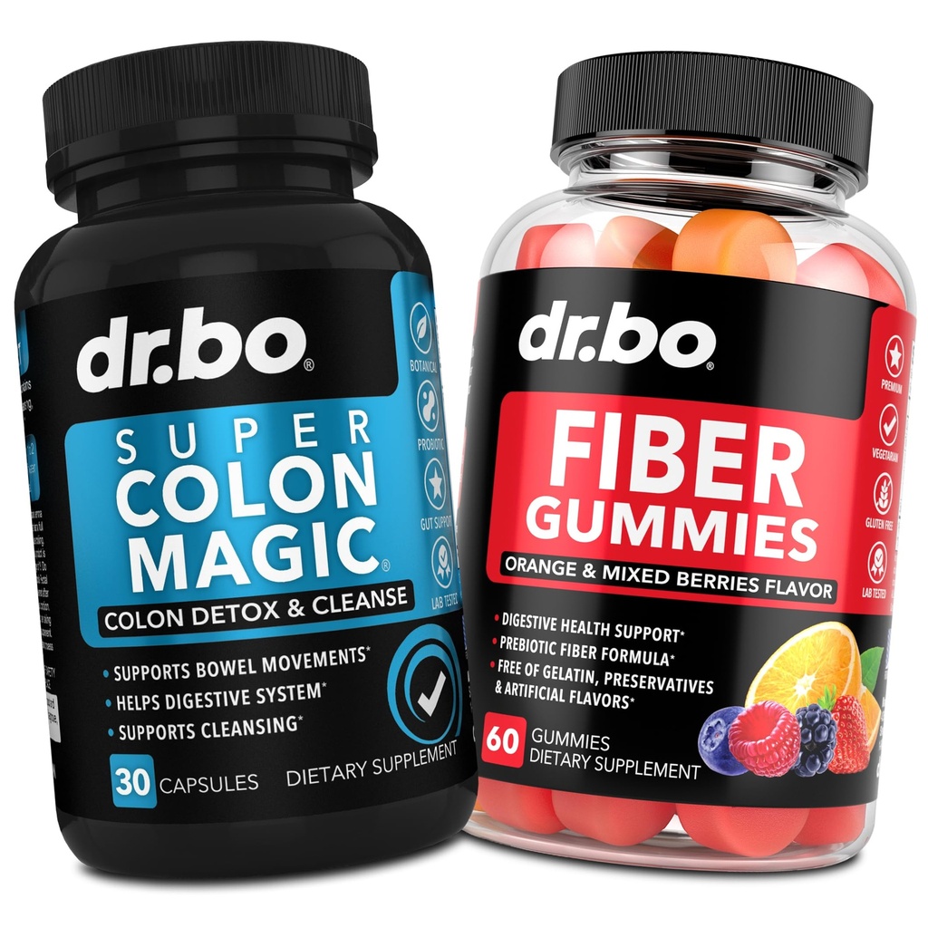 DR. BO Fiber Gummies & Colon Cleanse Supplements - Supplement de fibra prebiótica saborosa Gummy - Super Colon Magic Bowel Movement Suporte para limpeza de estômago e intestino