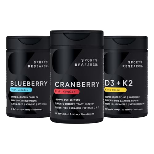 Esportes Pesquisa Cranberry Fruit Complex Supplement with Pacran & Vitaminas C & E, Chele Fruit Blueberry Concentrate Made from Organic Blueberries and Plant Based Vitamina D3 + K2 with Coconut Oil