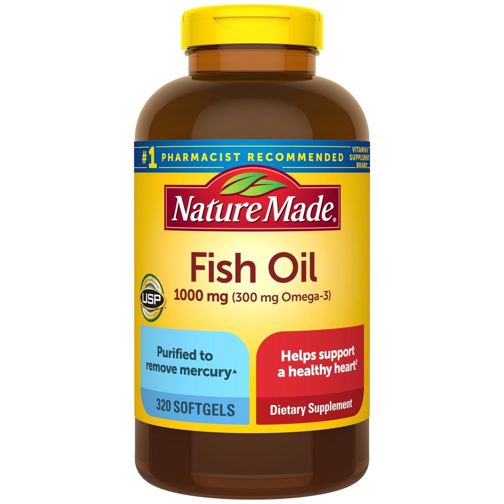 Nature Made Fish Oil Omega 3 Suplementos, 1000mg Softgels, Omega 3 Fish Oil for Healthy Heart Support, 320 Softgels, 160 dia de fornecimento