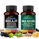 Shilajit Sea Moss Ashwagandha Combo Bundle - Black Seed Oil, Açafrão, Rhodiola Rosea, Panax, Ginseng Suplemento 120 Cápsulas, Melhor do que Gummies, Resina