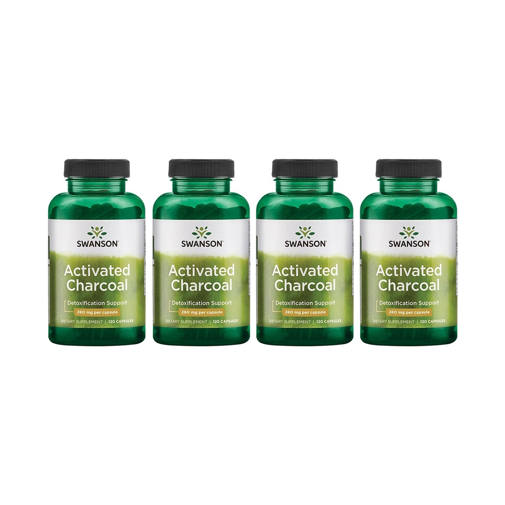 Swanson Activated Charcoal - Suplemento Natural Suportando Absorção Saudável - Ajuda w/Bloating & Mantendo Regularidade Bowel - (120 cápsulas, 520mg por serviço) 4 Pack