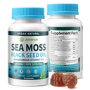 Vegan Ashwagandha Sea Moss Gummies - Óleo de semente preta, Vitamina C&D para apoio imunológico, Digestivo, Antioxidante 13 em 1 pacote, Mar Moss Chlorophyll Força avançada Fórmula 2Pack 120 chicletes