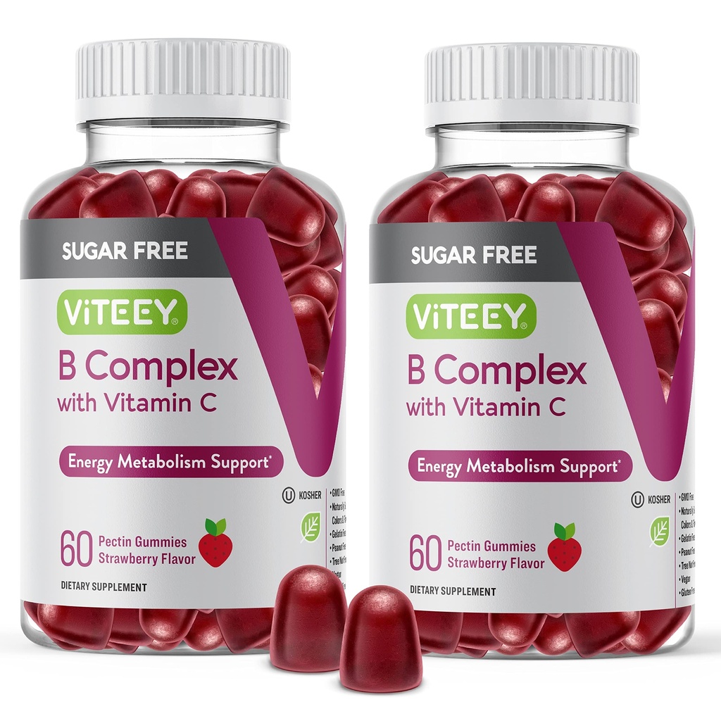 VITEEY Vitamina B Complex Gummies com Vitamina C, Livre de Açúcar - Energia, Metabolismo & Nerve Saúde - B6, B12, Ácido Fólico, Biotina - Vegan, Gelatina livre, GMO livre - Saboroso Chewberry saborosa Gummy flavored