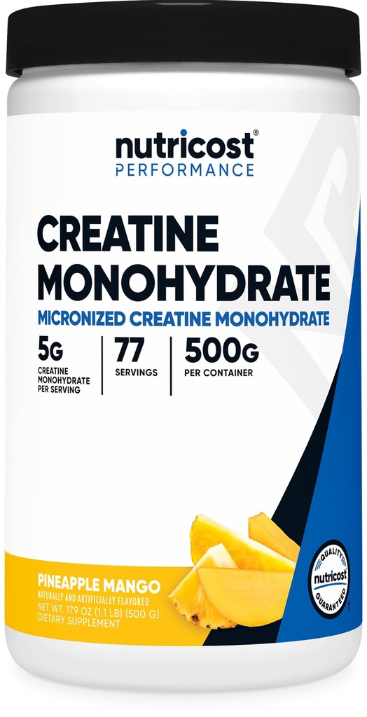 Nutricost Creatina Monohidrato Pó (Mango de maçã, 500 Gram) - Suplemento Creatina Micronizado - Vegan, Não-GMO, Glúten Grátis