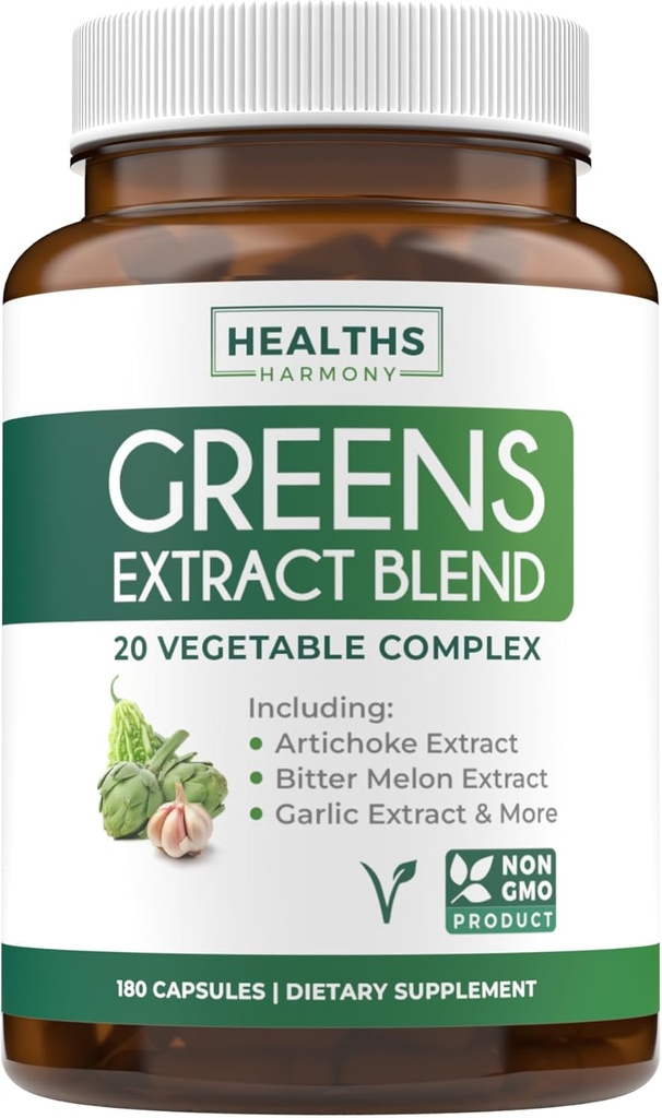 Super Greens Antioxidants Superfoods 2250mg Suplemento - 20 Ingredientes com Sprouts, Cogumelos, Raízes, Alho, Melão amargo, Alcachofra, Sementes de Aipo, Pimenta Cayenne, Alfalfa NON GMO - 180 Cápsulas