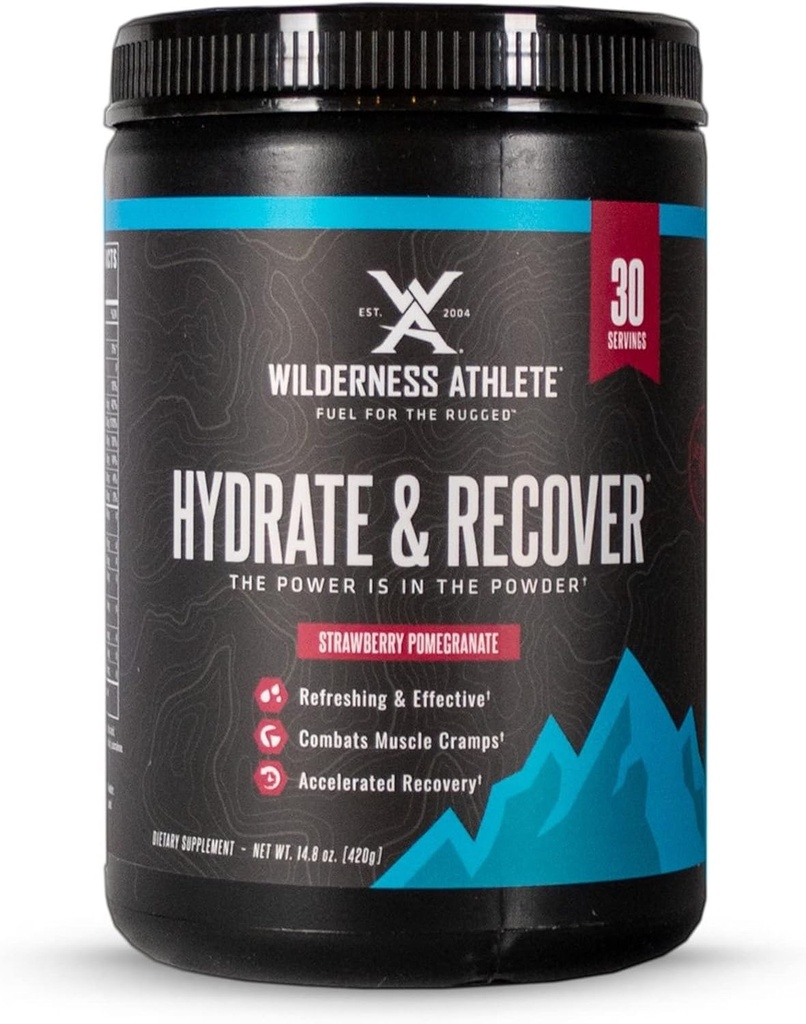 Atleta de Wilderness - Hidratar e recuperar □ Hydration Liquid Powder Electrolyte Drink Mix - Recupere mais rápido com Bcaas - Hydrate Powder com 1000mg de Vitamina C - 30 Tubulação de serviço (Strawberry Pomegranate)