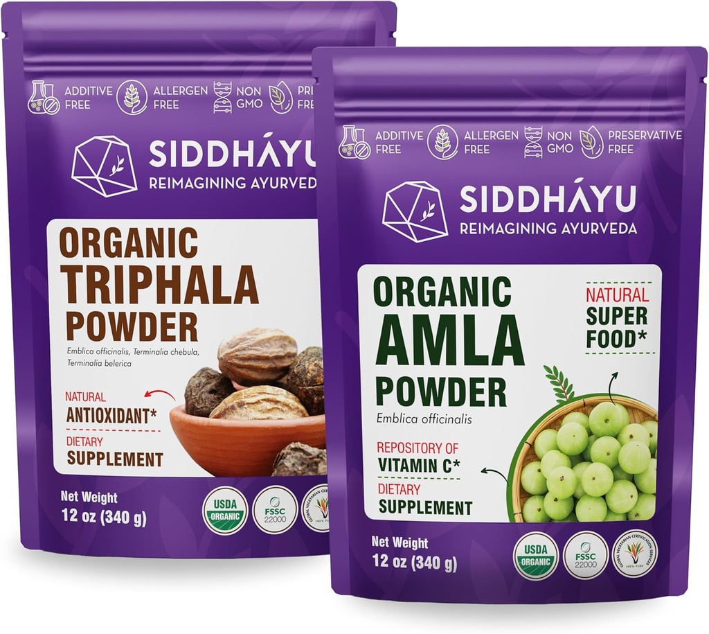 Siddhayu Triphala Organic Pó - 12 oz & Orgânico Amla Herbal Supplement Powder - 12 oz