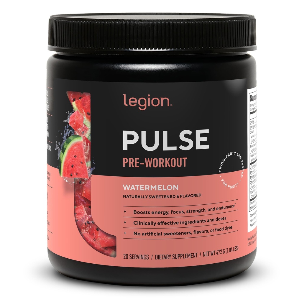 LEGION- Todos os óxido nítrico natural pré-treino bebida para aumentar a energia, Creatina livre, naturalmente adoçado, Beta Alanine, Citrulina, Alpha GPC (Melancia)