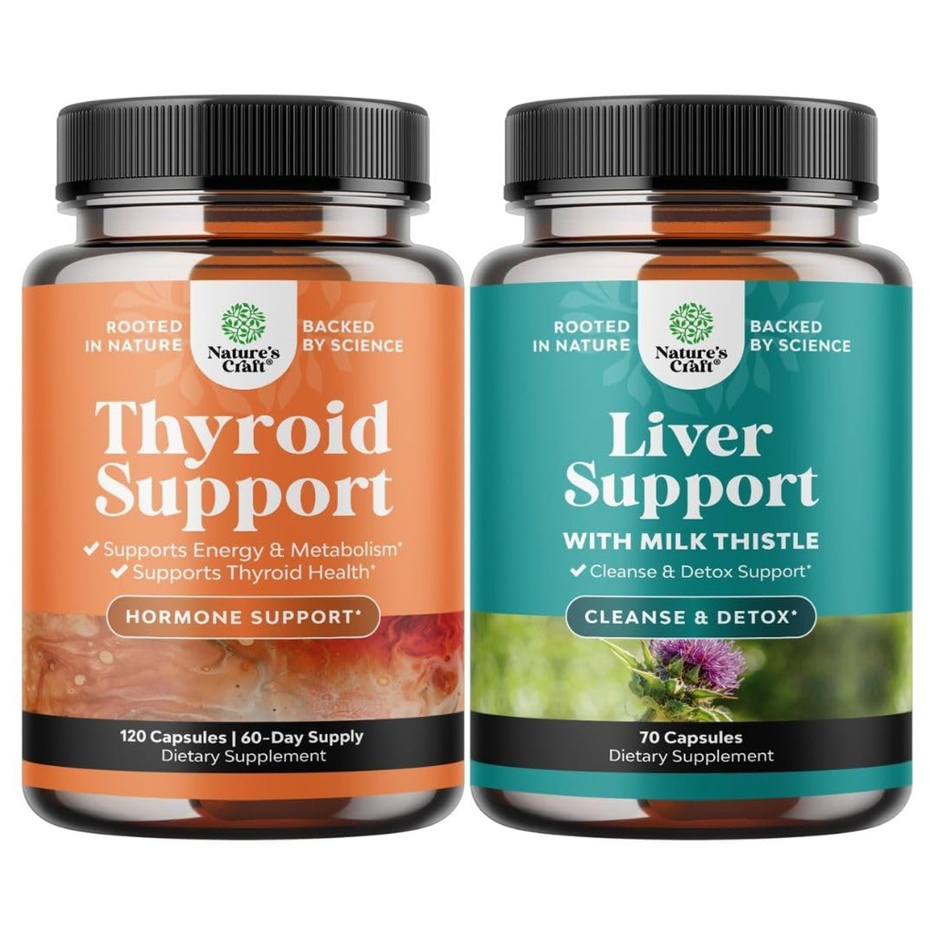 Pacote de Complexo de suporte de tiroide ervas com L Tyrosine Bladderwrack Selenium Puro Ashwagandha e Fígado Cleanse Detox & Repair - Cardo de leite com Dandelion Root Choline Beetroot & Extrato de alcachofra
