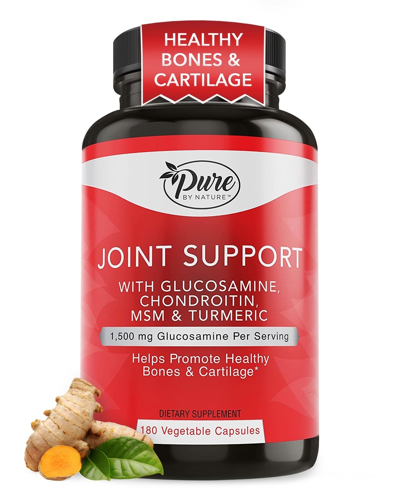 Suporte Conjunto Pure By Nature, Glucosamina com Condroitin Suplemento HSH Boswellia Açafrão, 180 Cápsulas