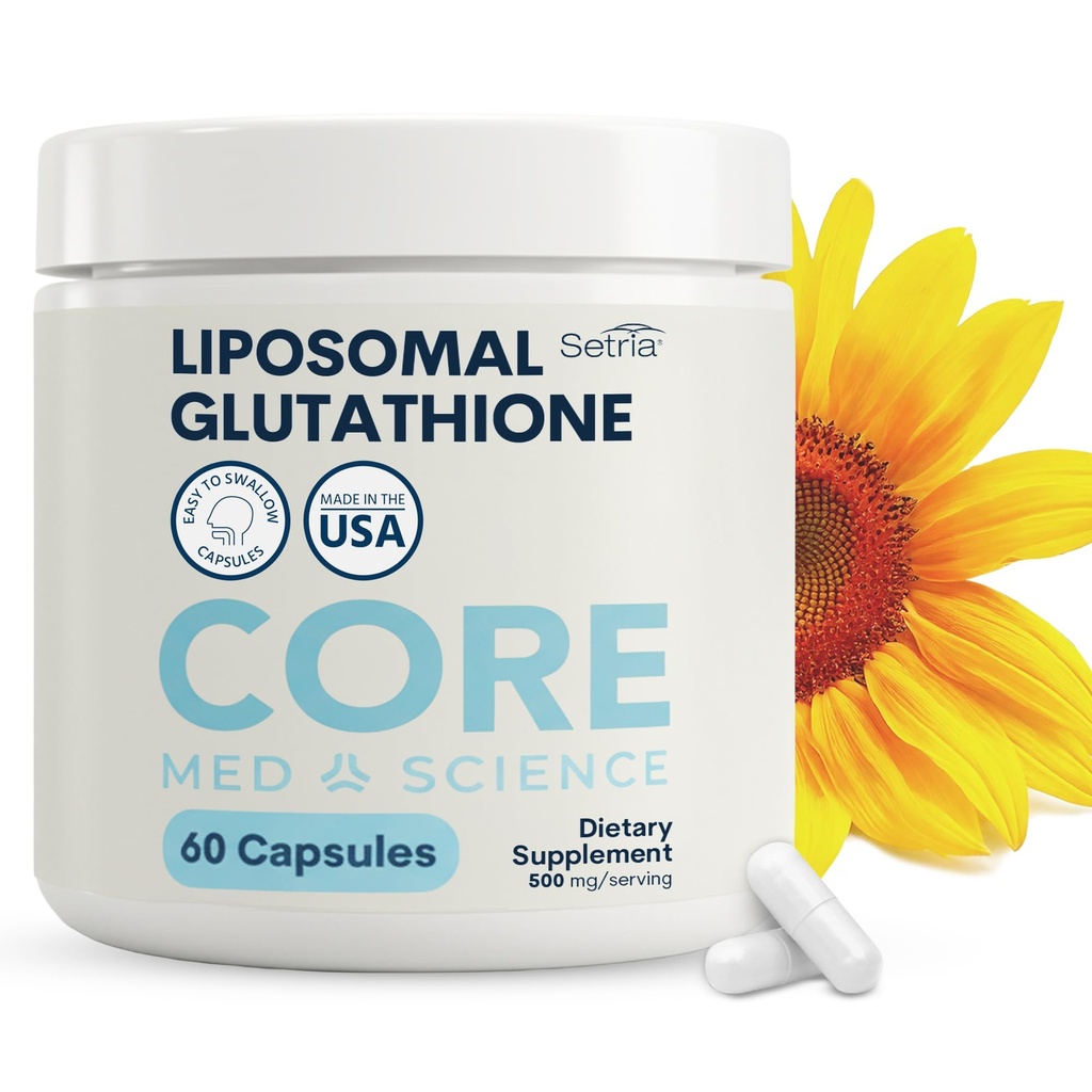 Core Med Science Suplemento de Glutationa lipossomal (500mg, 60 cápsulas) - Setria Reduzida Pura com Complexo Fosfolipídico - Suplemento Antioxidante para Energia, Saúde do Cérebro, Pele e Saúde do Fígado