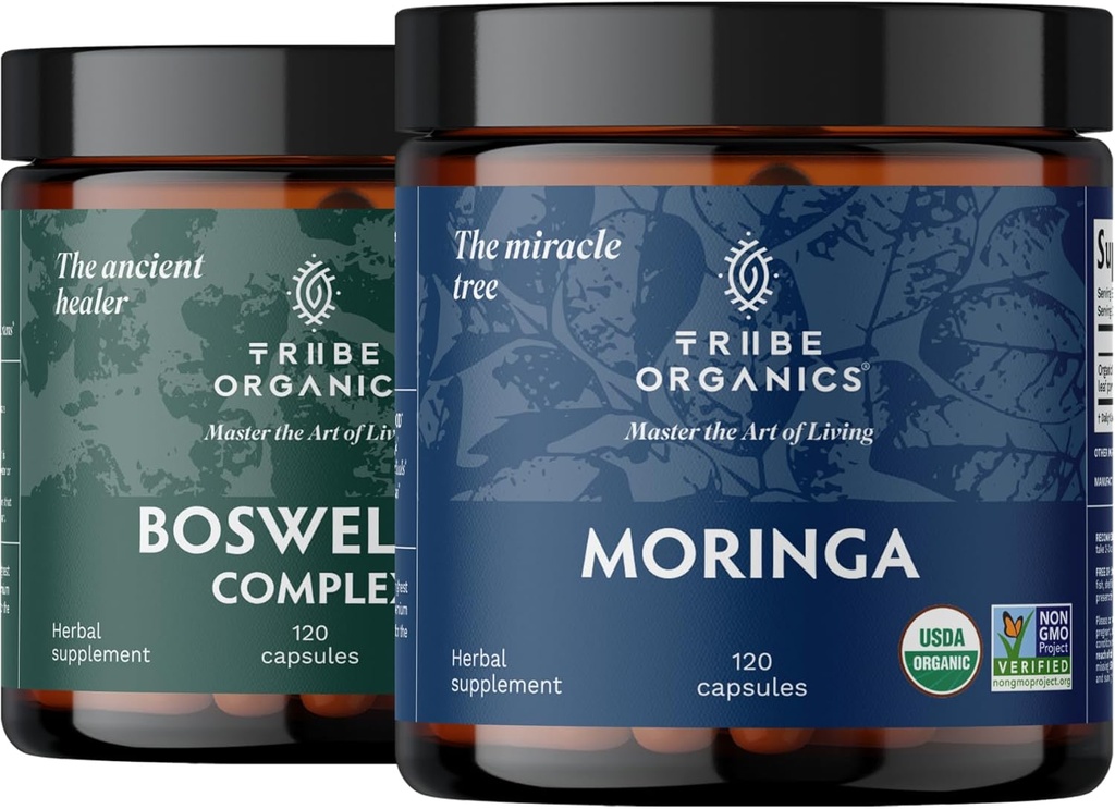 TRIBE ORGANICS Vitality Duo - Complexo Boswellia - Moringa - para apoio conjunto, alívio muscular, energia, perda de peso, função cerebral