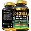 Suplemento de chlorela para homens e mulheres - 7in1 Fórmula com espirulina, musgo marinho, clorofila, Gotu Kola, Boswellia & Bacopa - Suporte imunológico - Rico em Nutriente, Vitaminas - 120 Cápsulas