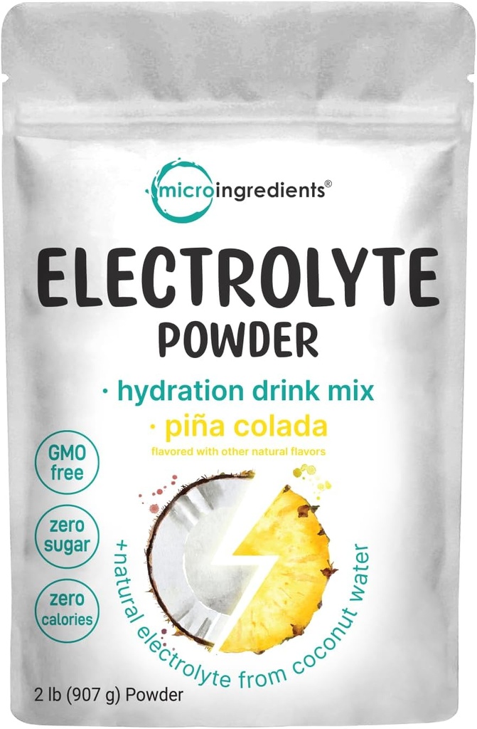 Micro Ingredientes Hydration Electrolyte Powder, 2 lb (139 Servings) Piña Colada Flavor (1.000mg) Alta Potássio + Água de coco □ Sem Açúcar, Keto Friendly □ Não-GMO