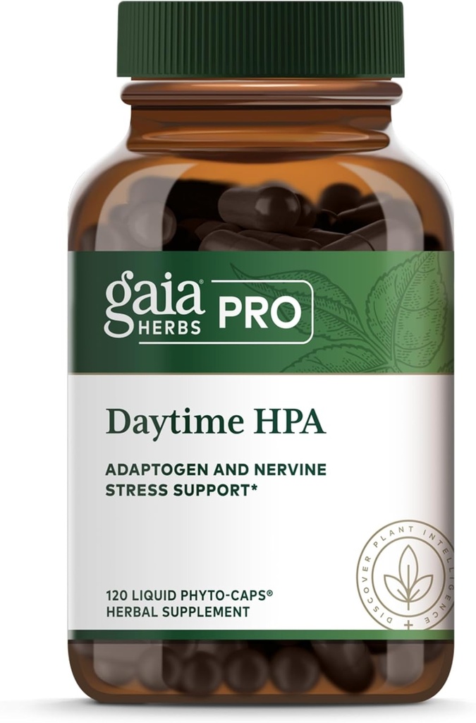 GAIA HERBS PRO Daytime HPA - Suplemento de Suporte Adaptogen - Sistema Nervoso Suplemento de Suporte com Azeite & Rhodiola* - Vegan, Sem glúten, Sem soja - 120 líquidos Phyto-Caps (60 Servings)