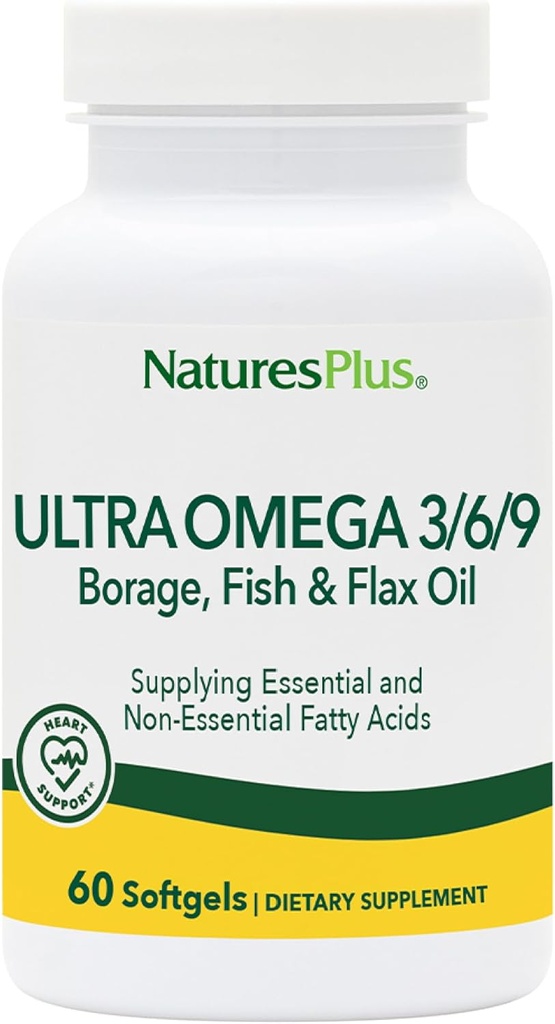Naturezas Plus Ultra Omega 3 6 9-1200 mg, 60 Softgels - Óleo de Boragem, óleo de peixe, suplemento de óleo de linho, sem glúten - 60 Servings