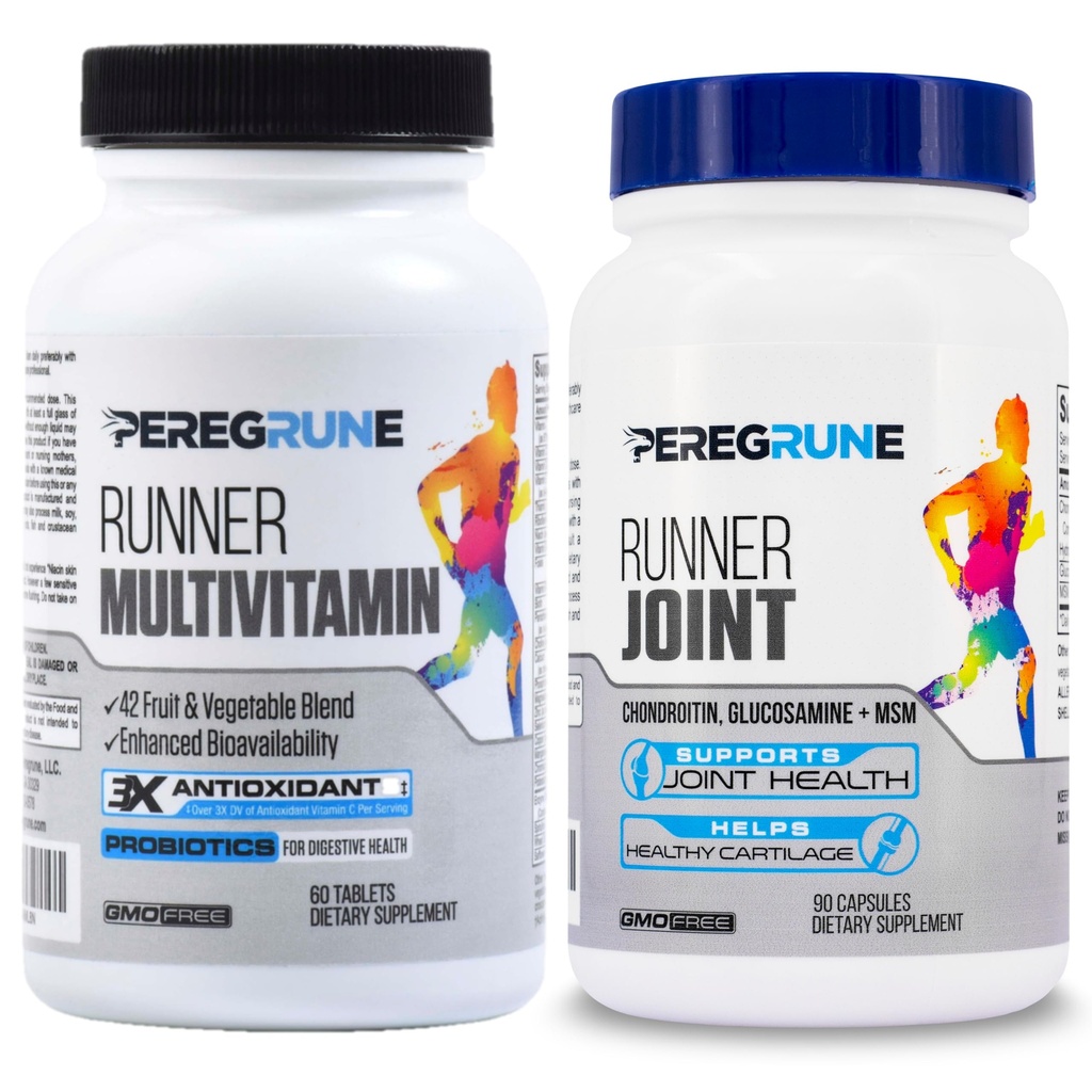 Multivitamin Runner & Suplemento de suporte conjunto – Antioxidantes, Complexo de vitamina B, Probióticos para a Saúde, Energia, Endurance, Recuperação - Glucosamina Chondroitin, MSM – GMP Running Supplements
