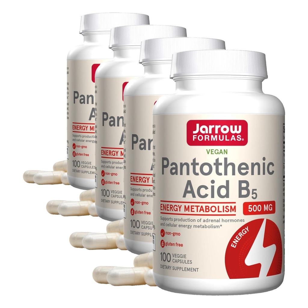 Jarrow Fórmulas Ácido Pantotênico B5 500 mg - 100 tampas de legumes - Suplemento dietético essencial B Vitamina - Produção de energia e suporte ao metabolismo - 100 Servings (Pacote de 4)