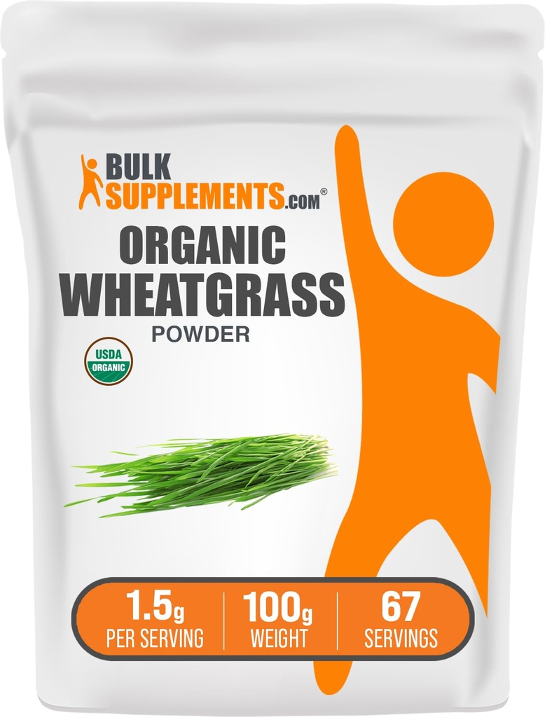 BulkSuplementos.com Erva de trigo orgânico em pó - Super Verdes orgânicos em pó, Suplemento Superalimentos - Vegan & Gluten Free, 1.5g por serviço, 100g (3,5 oz) (Pack of 1)