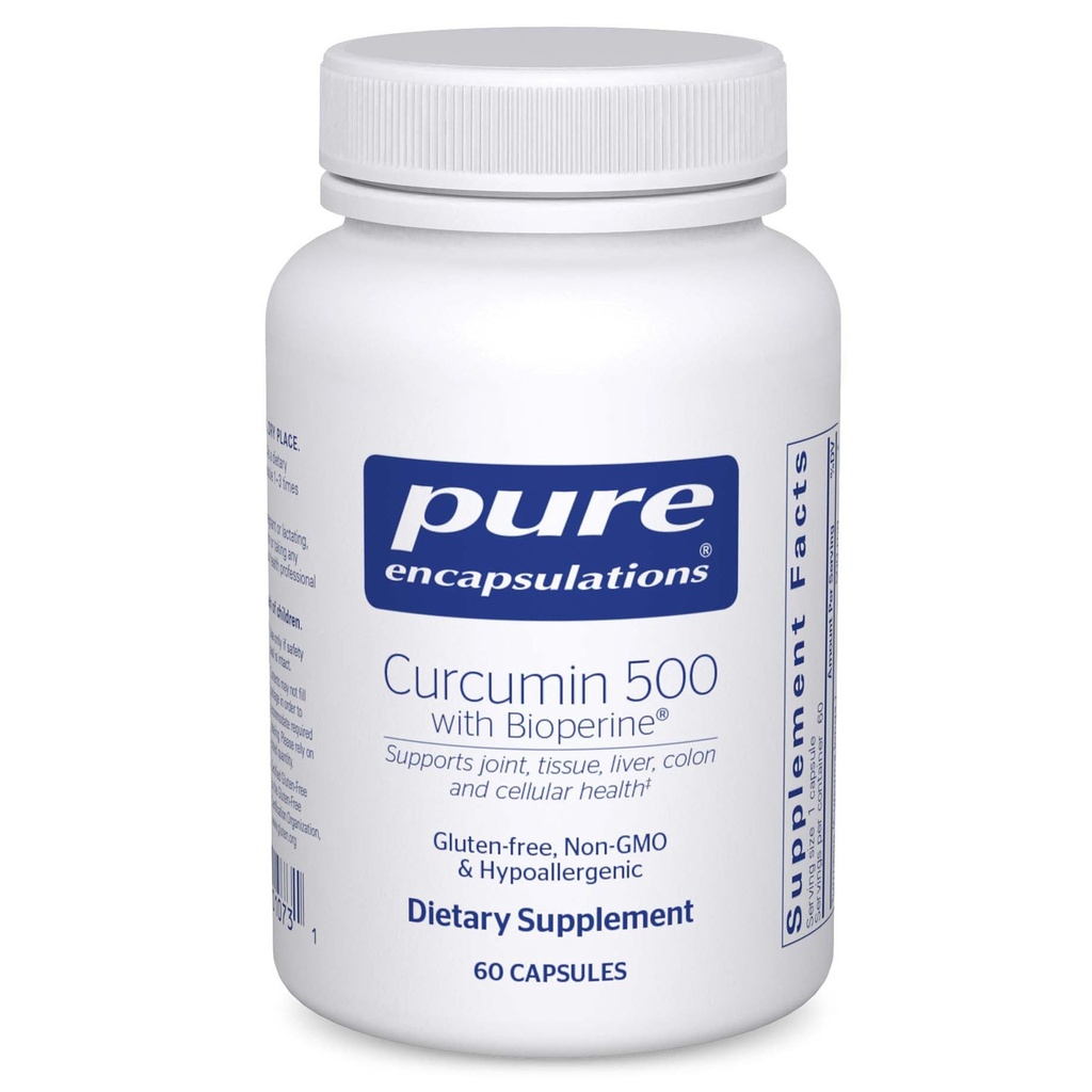 Encapsulamentos puros Curcumina 500 com Bioperina - Suplemento antioxidante para articulações de suporte, tecido, fígado, cólon e saúde celular * - com curcumina e bioperina cúrmica - 60 cápsulas