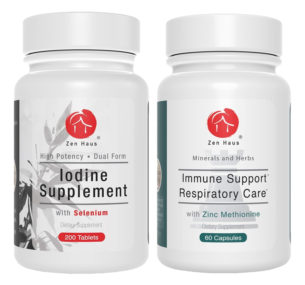 Zen Haus Iodine e Imune Bundle - Complexo de Iodo de 12,5 mg com a fórmula Imune e de suporte respiratório